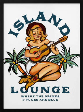 Island Lounge Tropical Pin Up Girl Playing Guitar Poster