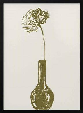 Flower in a vase ink sketch (olive green) Poster