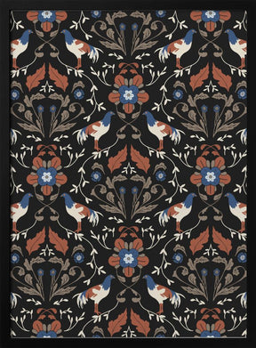 Roosters Beige Pattern Poster