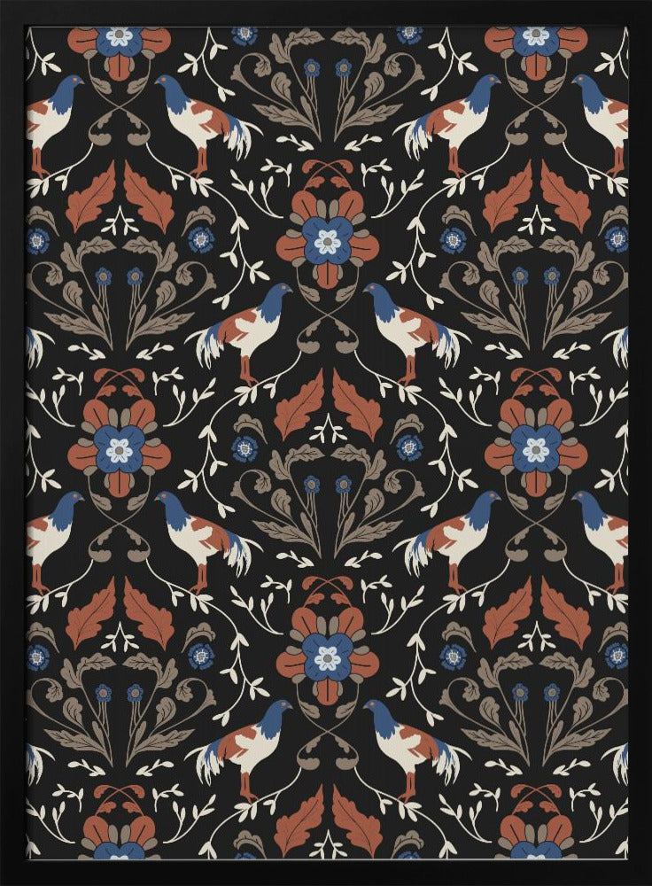 Roosters Beige Pattern Poster