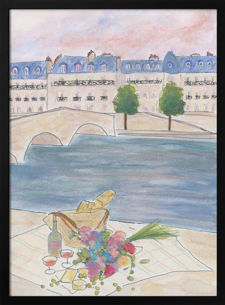 Paris Picnic At the Seine Poster