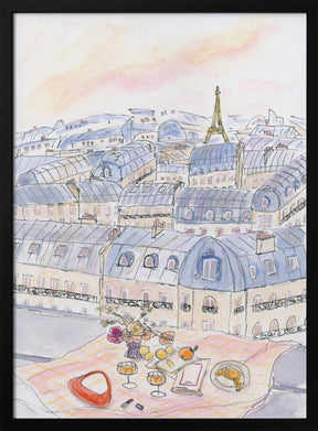 Parisian Rooftop Picnic With Eiffel Tower Views Poster