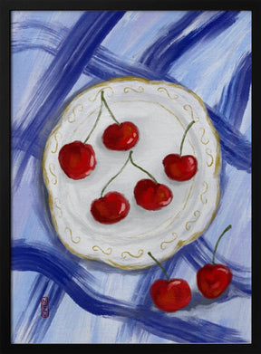 A Plate of Cherries Food Painting Poster