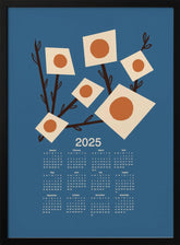 Sunburst Blossoms Blue 2025 Mid Century Calendar Poster