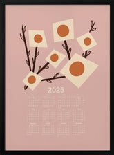 Sunburst Blossoms Pink 2025 Mid Century Calendar Poster