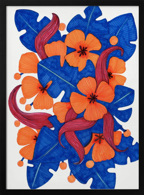 Hawaiian Orange and Blue Florals Poster