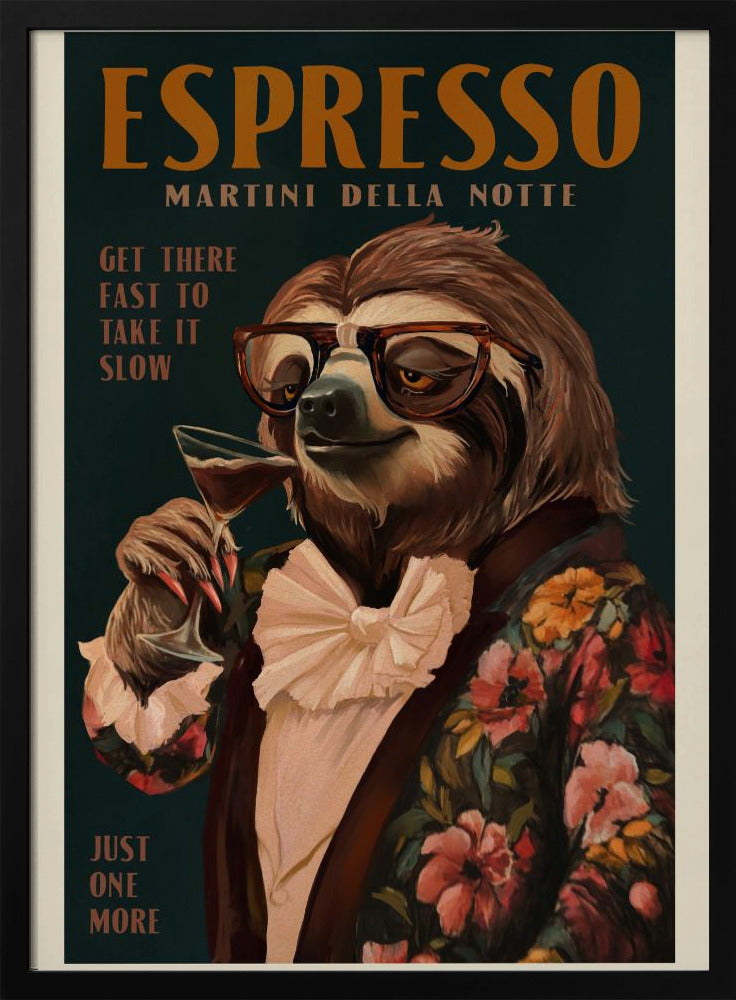 Art Deco Espresso Martini Drinking Sloth Poster