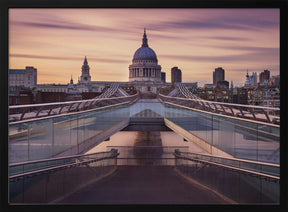 Millennium bridge leading towards St. Paul's church Poster