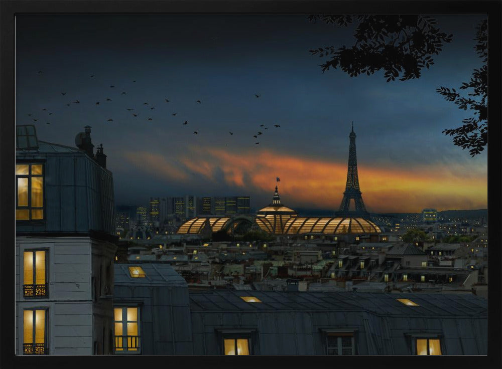 roofs of Paris at blue hour Poster