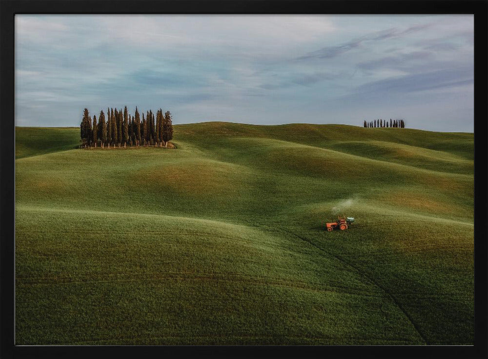 Busy tractor in Val d'Orcia Poster