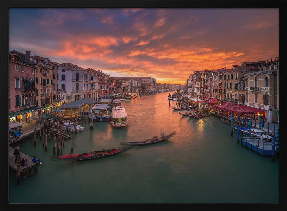 Grand Canal at sunset , view from the Rialto bridge , Venice . Poster