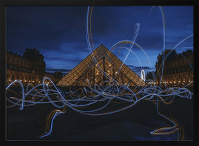 Light painting at Louvre Museum Poster