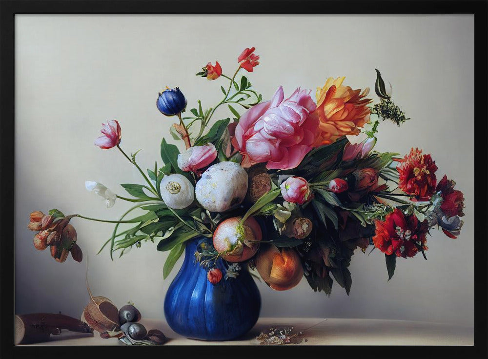 Flower Bouquet With Blue Vase Poster