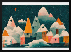 Little Village With Moon Poster