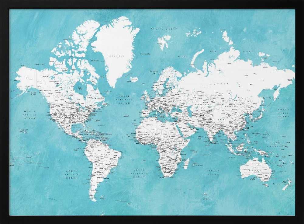 Detailed world map with cities Idrak Poster