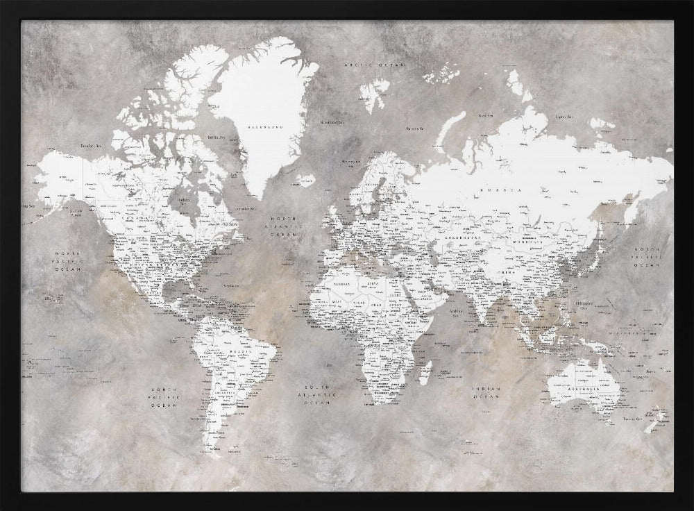 Detailed world map with cities Vali Poster