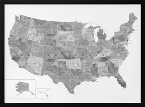 Gray watercolor map of the US Poster