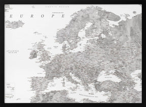 Gray watercolor Europe map Poster