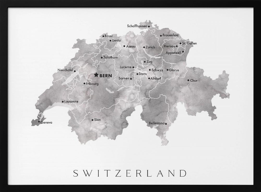 Gray watercolor map of Switzerland Poster