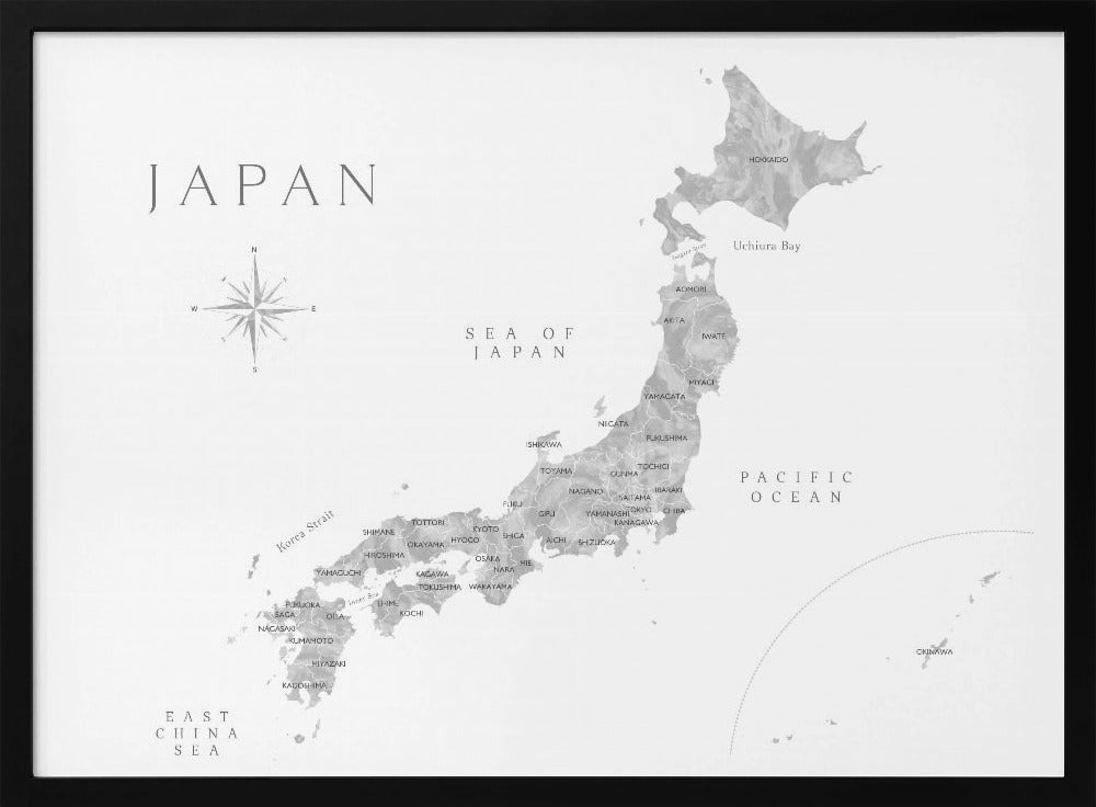 Gray watercorlor map of Japan Poster