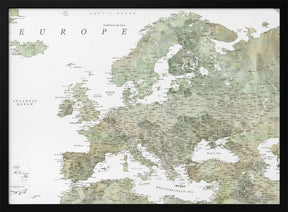 Green detailed map of Europe Poster