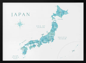 Aquamarine watercolor Japan map Poster