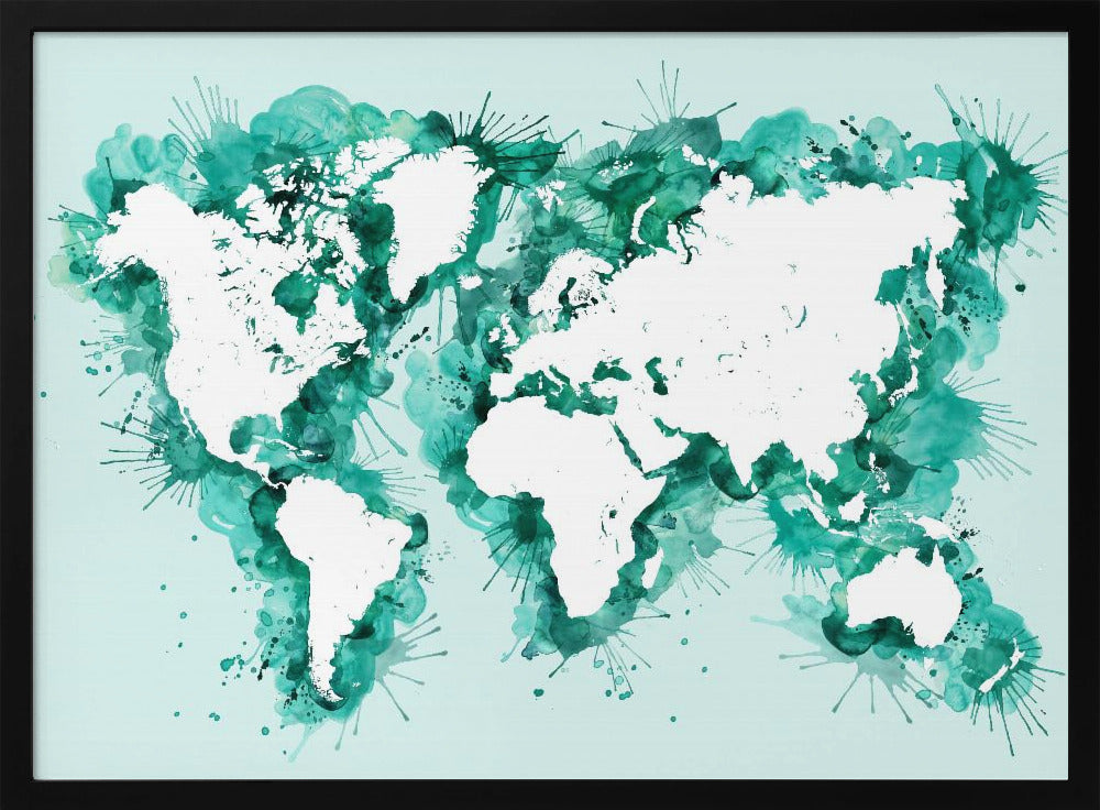 Teal strokes world map Poster