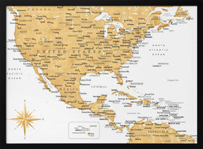 Golden map of USA and Mexico Poster