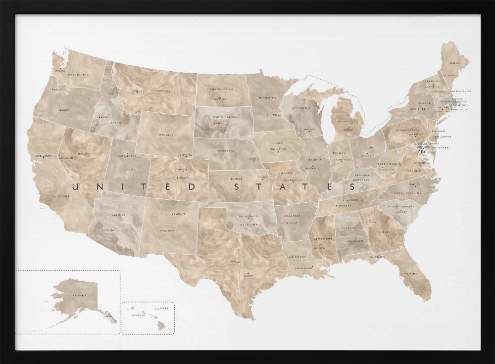 Taupe watercolor US map Poster