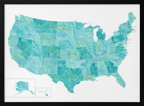 Aquamarine watercolor US map Poster