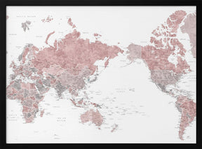 Pacific centered world map in dusty pink Poster