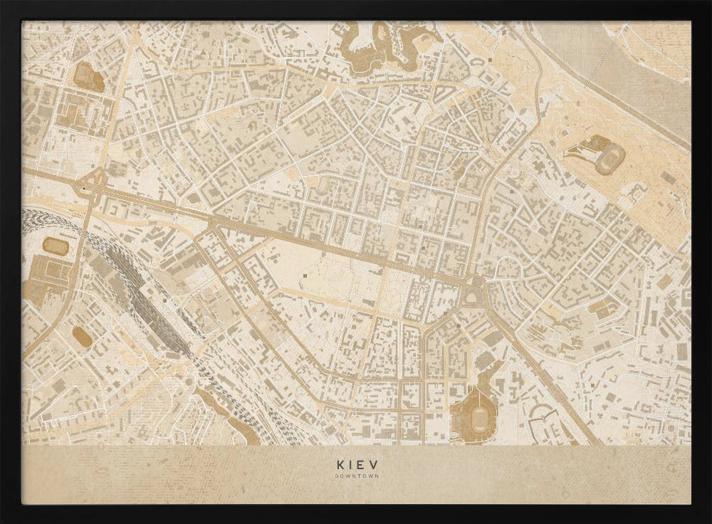 Sepia map of Kiev downtown (pre-war) Poster