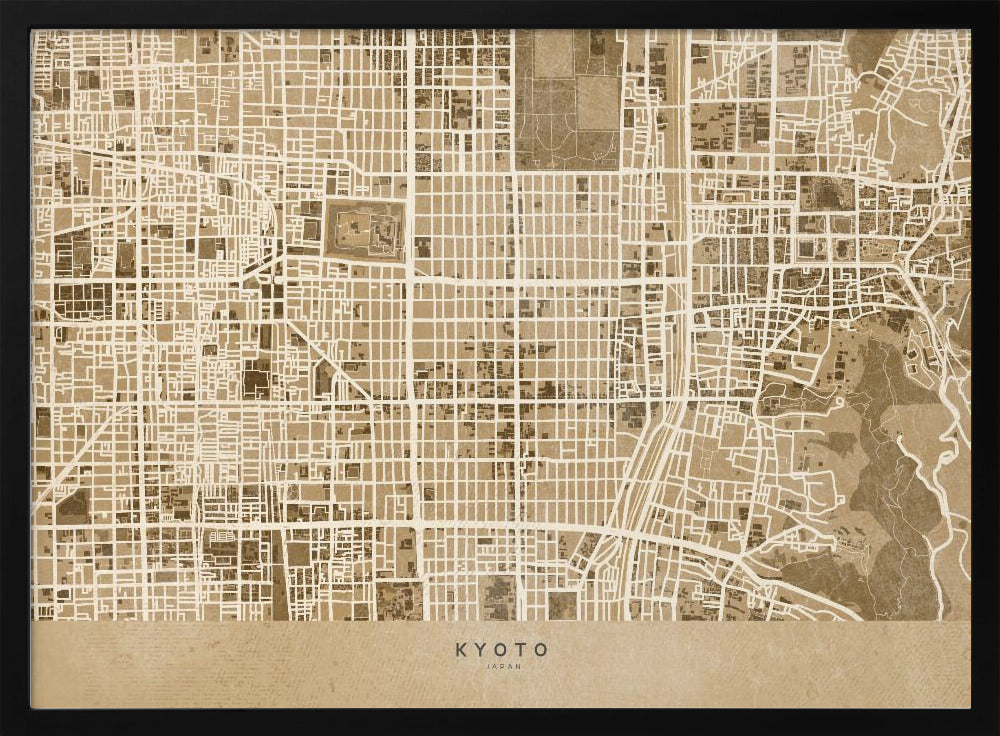 Sepia map of Kyoto Poster