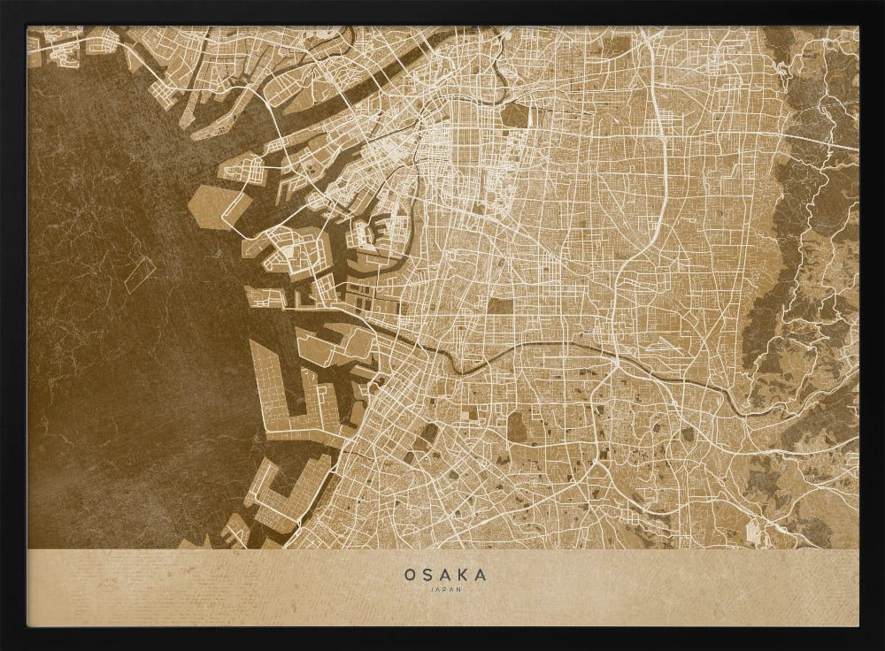 Sepia map of Osaka Poster