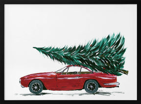 Eighties car carrying a Christmas tree Poster