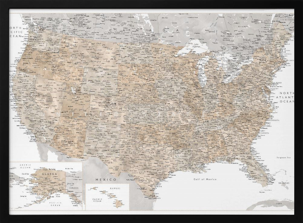 Highly detailed map of the United States Abey Poster