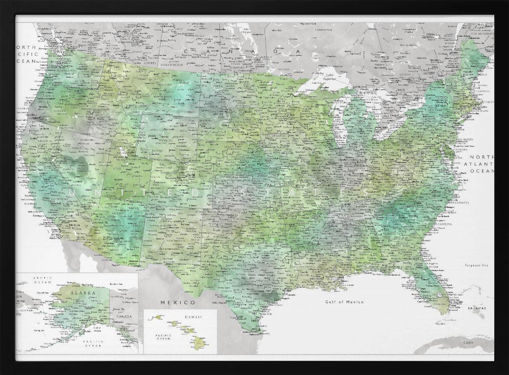 Highly detailed map of the United States, Oriole Poster