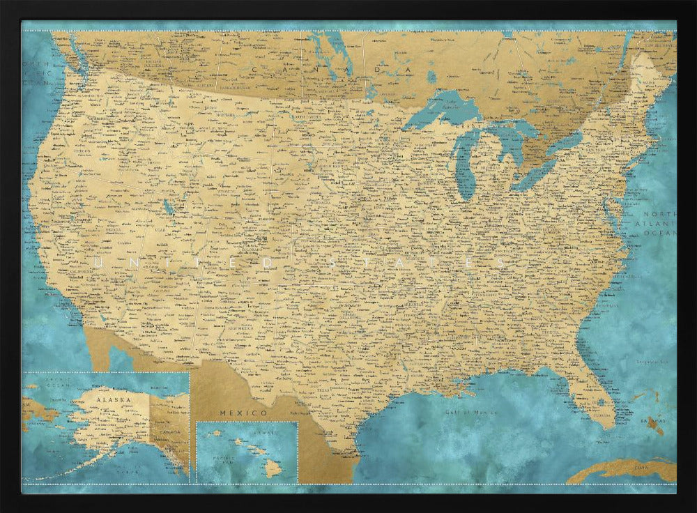 Highly detailed map of the United States, Lexy Poster