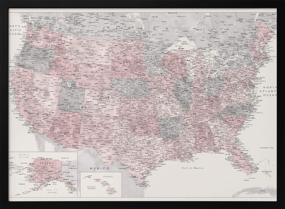 Highly detailed map of the United States, Madelia Poster