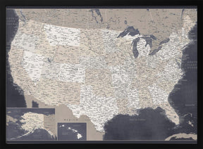 Highly detailed map of the United States, Glyn Poster