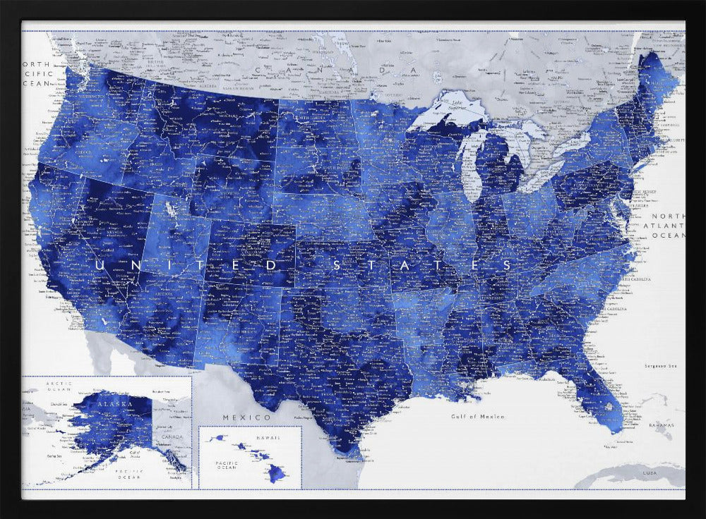 Highly detailed map of the United States, Gulzar Poster