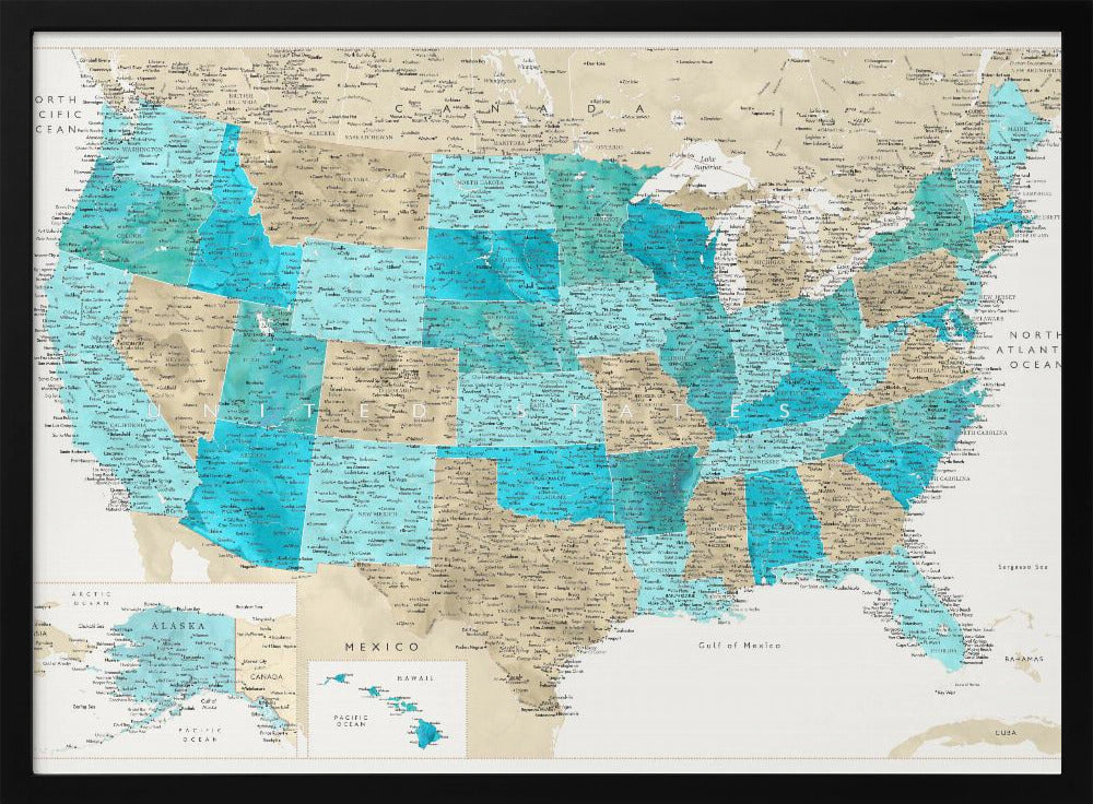 Highly detailed map of the United States, Uxia Poster