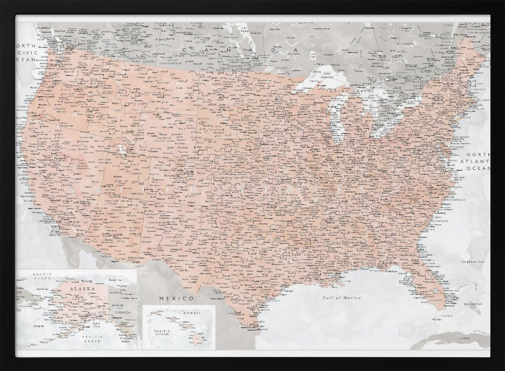 Highly detailed map of the United States, Lynette Poster