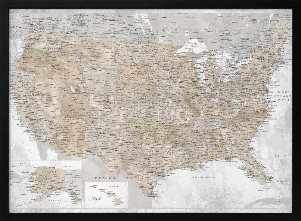 Highly detailed map of the United States, Kacia Poster