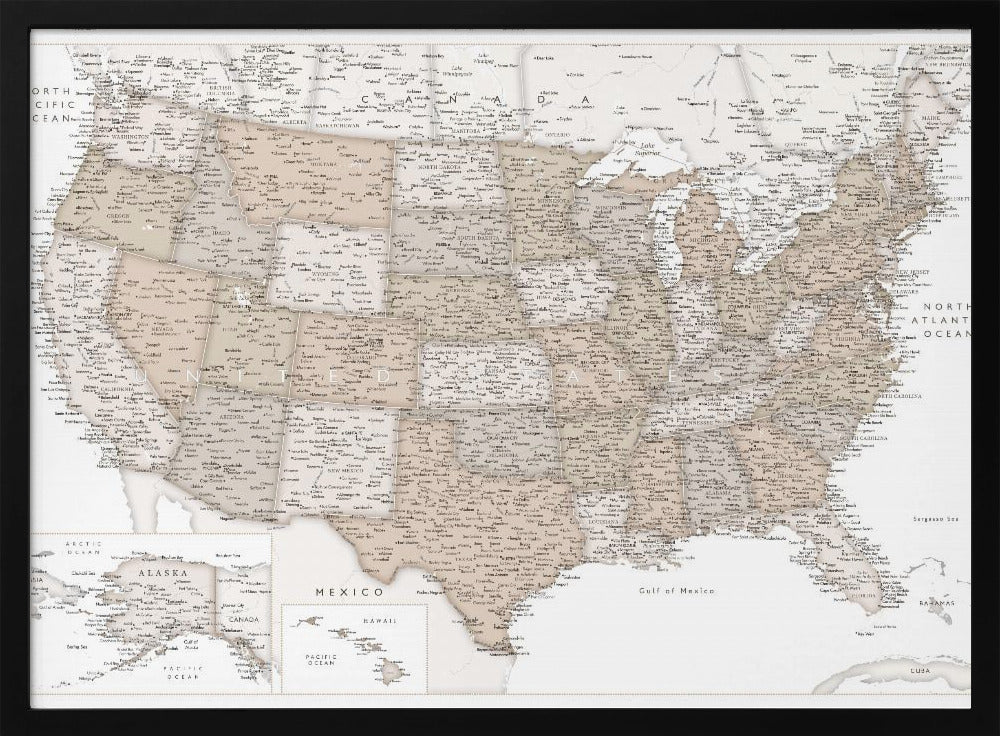 Highly detailed map of the United States, Louie Poster