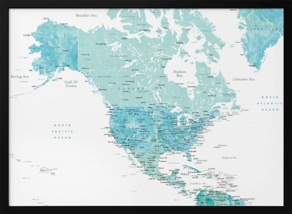 Map of North America in aquamarine watercolor Poster