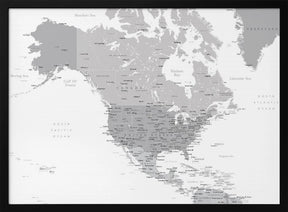 Gray map of North America with cities Poster