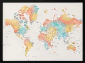 Watercolor world map with countries, Fifi Poster