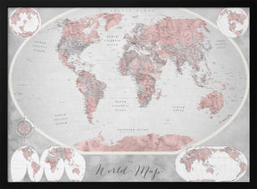 Classic world map in watercolor, Piper Poster