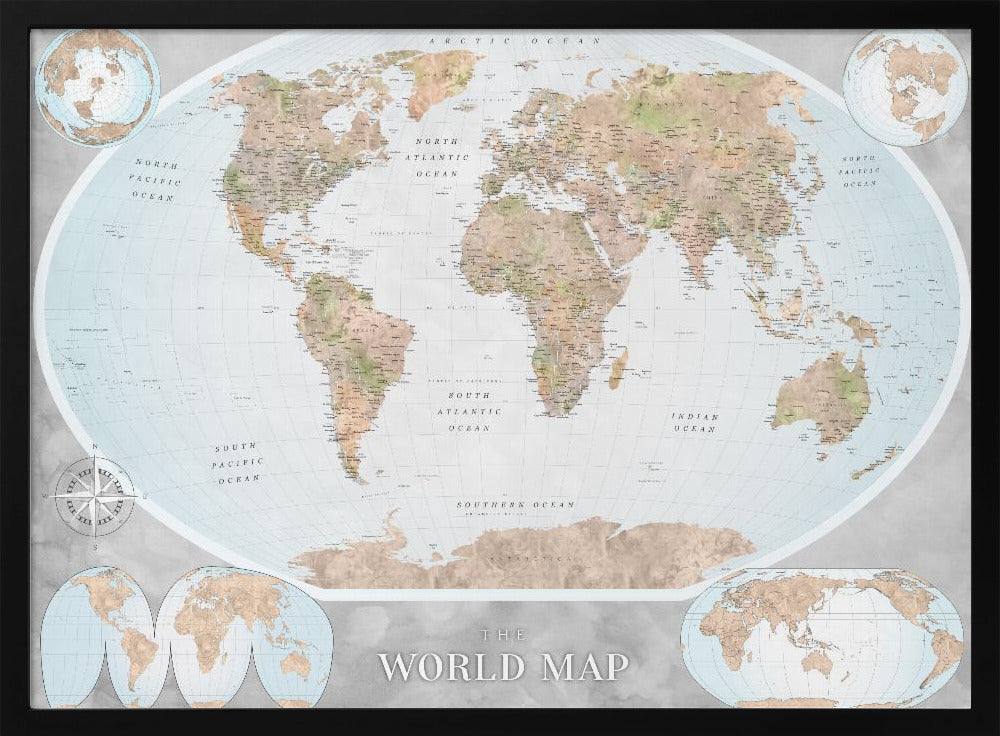 Classic world map in watercolor, Therese Poster